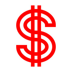 Dollar currency sign symbol - red simple outline, isolated - vector