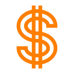 Dollar currency sign symbol - orange simple outline, isolated - vector