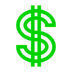 Dollar currency sign symbol - green simple outline, isolated - vector