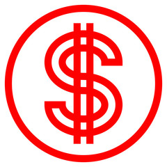 Dollar currency sign symbol - red simple outline inside of circle, isolated - vector