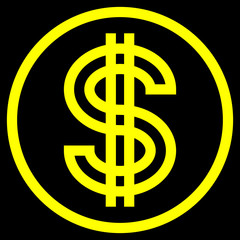 Obraz premium Dollar currency sign symbol - yellow simple outline inside of circle, isolated - vector