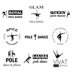 Fototapeta premium Vector pole dance logos set black on white background
