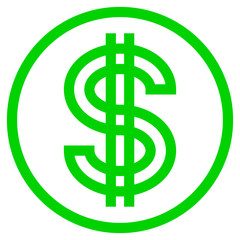 Dollar currency sign symbol - green simple outline inside of circle, isolated - vector