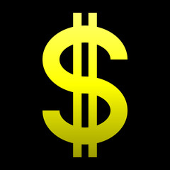 Dollar currency sign symbol - yellow simple gradient, isolated - vector