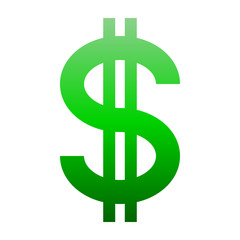 Dollar currency sign symbol - green simple gradient, isolated - vector