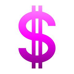 Dollar currency sign symbol - purple-pink simple gradient, isolated - vector