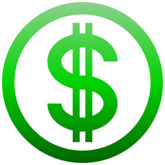 Dollar currency sign symbol - green simple gradient inside of circle, isolated - vector