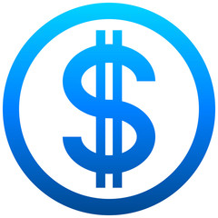 Dollar currency sign symbol - blue simple gradient inside of circle, isolated - vector