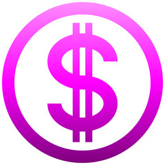 Dollar currency sign symbol - purple-pink simple gradient inside of circle, isolated - vector