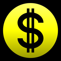 Dollar currency sign symbol - yellow simple gradient inside of circle, isolated - vector