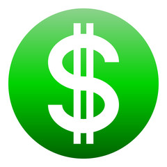 Dollar currency sign symbol - green simple gradient inside of circle, isolated - vector