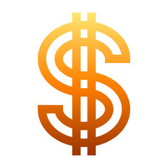 Dollar currency sign symbol - orange simple gradient outline, isolated - vector