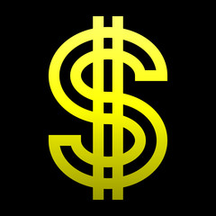 Dollar currency sign symbol - yellow simple gradient outline, isolated - vector