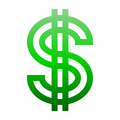 Dollar currency sign symbol - green simple gradient outline, isolated - vector