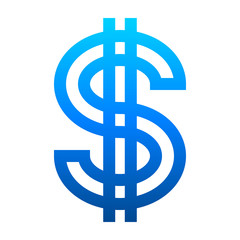 Dollar currency sign symbol - blue simple gradient outline, isolated - vector