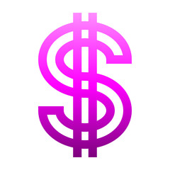 Dollar currency sign symbol - purple-pink simple gradient outline, isolated - vector