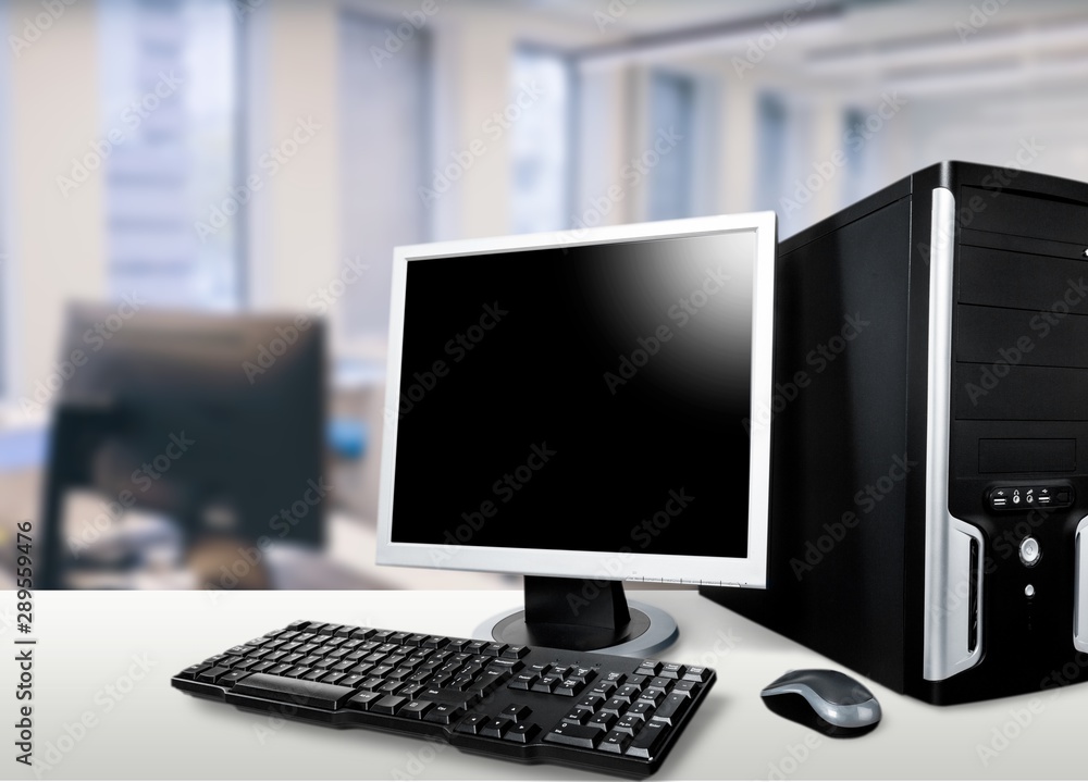 Poster desktop computer and keyboard and mouse