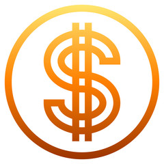Dollar currency sign symbol - orange simple gradient outline inside of circle, isolated - vector
