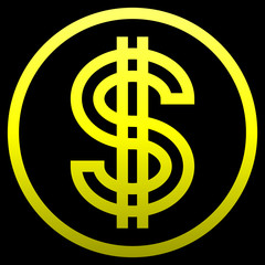 Obraz premium Dollar currency sign symbol - yellow simple gradient outline inside of circle, isolated - vector