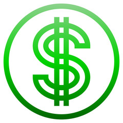 Dollar currency sign symbol - green simple gradient outline inside of circle, isolated - vector