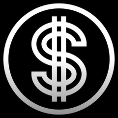 Dollar currency sign symbol - white simple gradient outline inside of circle, isolated - vector