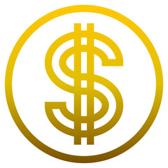Dollar currency sign symbol - golden simple gradient outline inside of circle, isolated - vector