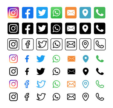 Instagram, facebook, twitter, whatsap, map, sms, phone - Collection of popular social media logo. Editorial vector. Vinnitsa, Ukraine - September 13, 2019