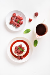 Panna cotta with fresh raspberries