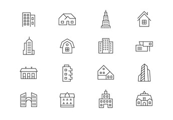 Buildings thin line vector icons. Editable stroke