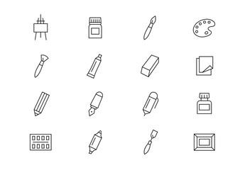 Art supplies thin line vector icons. Editable stroke