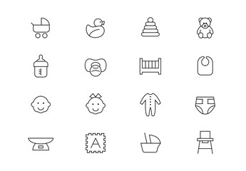 New baby thin line vector icons. Editable stroke