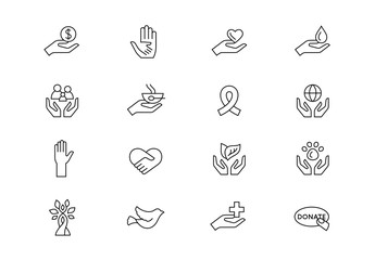 Charity thin line vector icons. Editable stroke