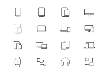 Electronic devices thin line vector icons. Editable stroke
