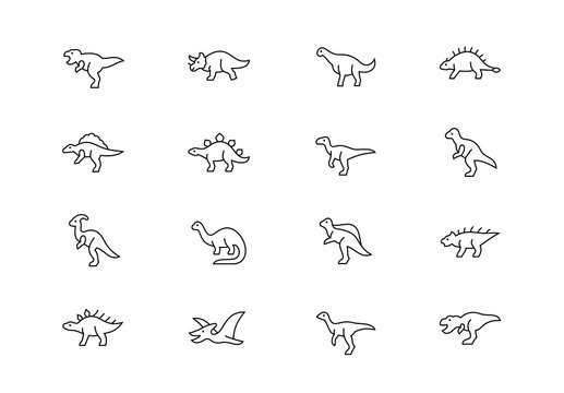 Dinosaurs thin line vector icons. Editable stroke
