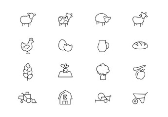 Farm thin line vector icons. Editable stroke