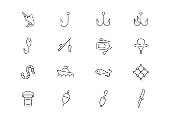 Fishing thin line vector icons. Editable stroke