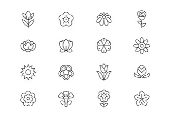 Flowers thin line vector icons. Editable stroke