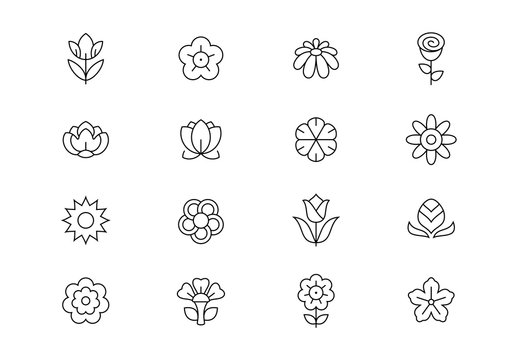 Flowers thin line vector icons. Editable stroke