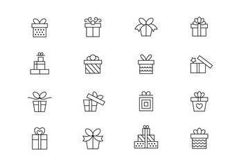 Gift thin line vector icons. Editable stroke
