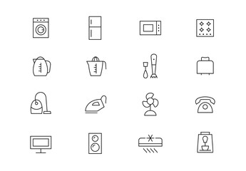 Household appliances thin line vector icons. Editable stroke
