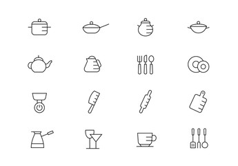 Kitchenware thin line vector icons. Editable stroke