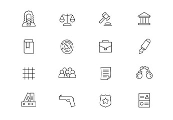 Law thin line vector icons. Editable stroke