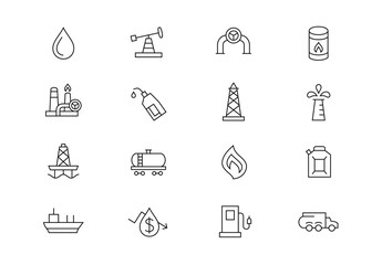 Oil industry thin line vector icons. Editable stroke