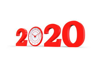 Happy New Year 2020 3D render with clock