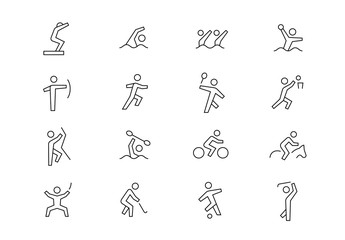 Sport kinds thin line vector icons. Editable stroke