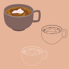 Hot chocolate drink in a mug, isolated vector clip-art.