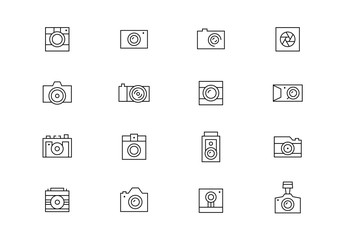 Photo camera thin line vector icons. Editable stroke