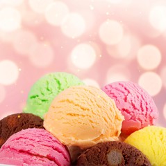 Chocolate, vanilla and strawberry ice cream in