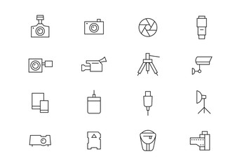 Photography equipment thin line vector icons