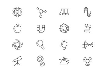 Physics thin line vector icons. Editable stroke
